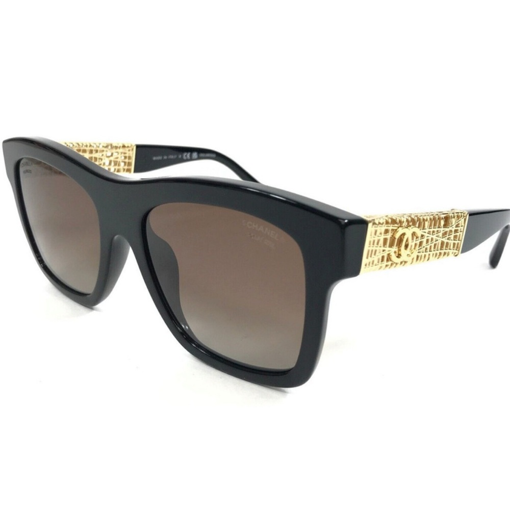 Chanel Sunglasses 5533-A c.622/S9 Black Gold Asian Fit Frames w/ Brown Polarized